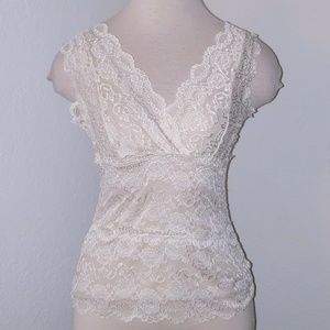 GEORGE Deep Plunge Ivory Lined Lace Top
